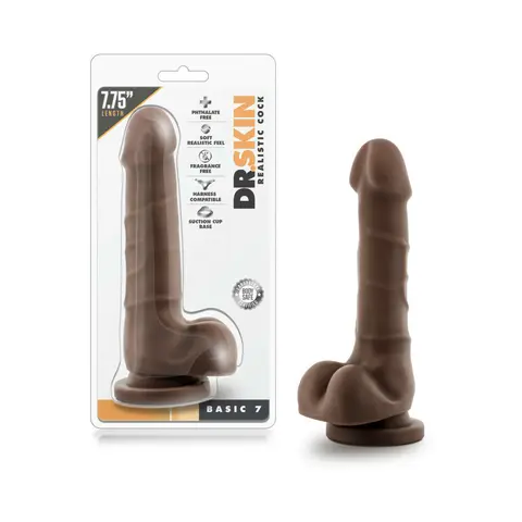 Dr. Skin Basic 7 Realistic 7.75 in. Dildo with Balls in Brown