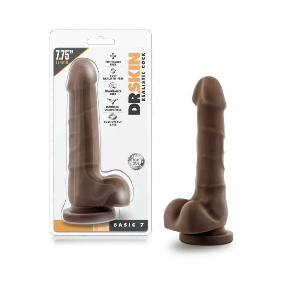 Dr. Skin Basic 7 Realistic 7.75 in. Dildo with Balls in Brown