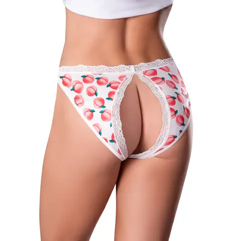 Magic Silk Sweet Treats Split Back & Crotchless Panty with Lube Peach S/M
