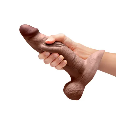 b-Vibe Slipskin Realistic Silicone Dildo 8 in. Girthy in Brown