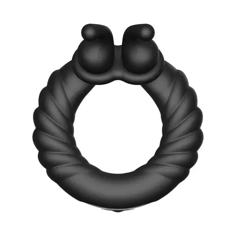 Forto F-24 Rechargeable Silicone Textured Vibrating Cockring in Black