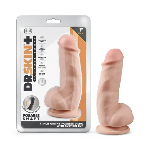 Dr. Skin Plus Girthy 7 in. Triple Density Posable Dildo with Balls in Beige