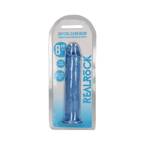 RealRock Crystal Clear Straight 8 in. Dildo Without Balls in Blue