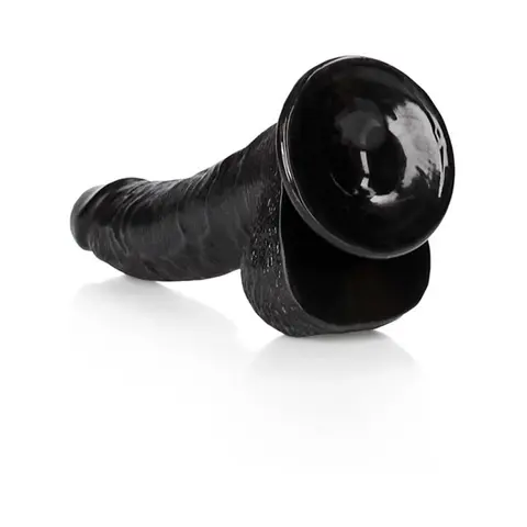 RealRock Realistic 8 in. Curved Dildo With Balls and Suction Cup in Black