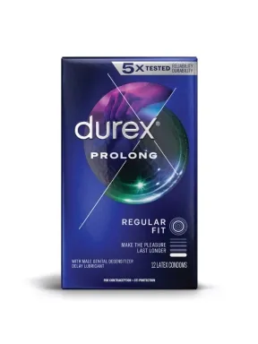 DUREX Prolong Regular Fit Densensitizer Lubricant 12 Count Latex Condoms