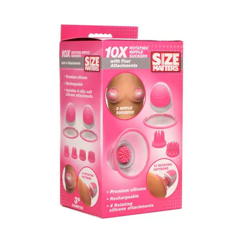 Size Matters 10X Rotating Silicone Nipple Suckers with 4 Attachments in Pink