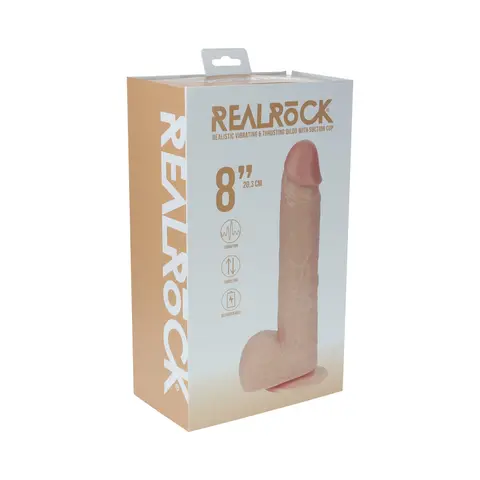RealRock 8 in. Vibrating and Thrusting Cock with Balls Regular Straight in Beige
