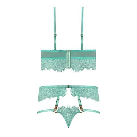 Magic Silk Caribbean Crush Demi Longline Bra & Panty with Flounce Aqua Glow L/XL