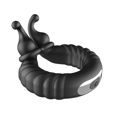 Forto F-24 Rechargeable Silicone Textured Vibrating Cockring in Black