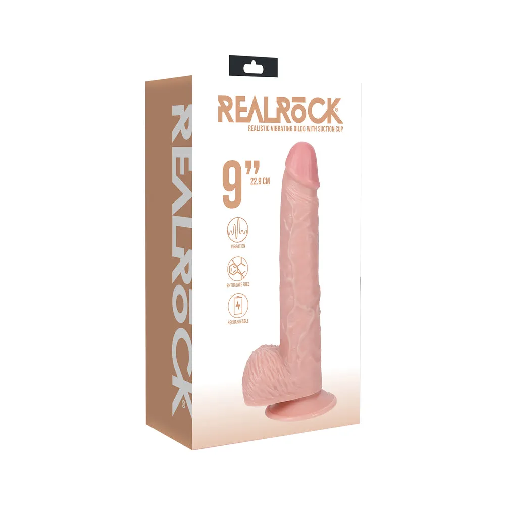 RealRock 9 in. Vibrating Cock with Balls Regular Straight in Beige