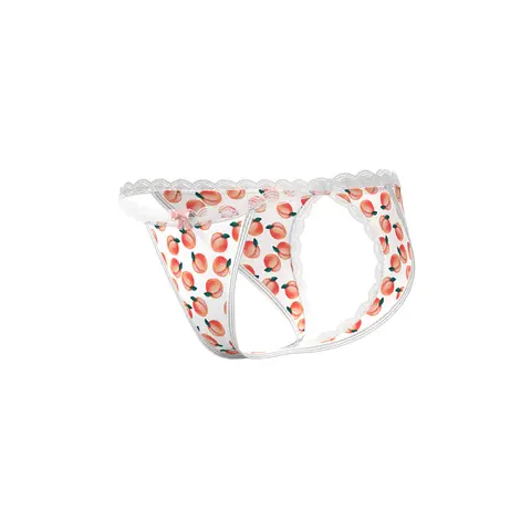 Magic Silk Sweet Treats Split Back & Crotchless Panty with Lube Peach S/M