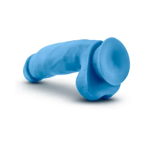 Neo Elite 7 in. Silicone Dual Density Dildo with Balls Neon in Blue