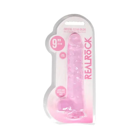 RealRock Crystal Clear Realistic 9 in. Dildo With Balls and Suction Cup in Pink