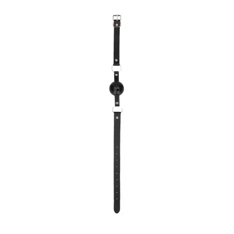Ouch! Black & White Breathable Ball Gag With Bonded Leather Straps Black