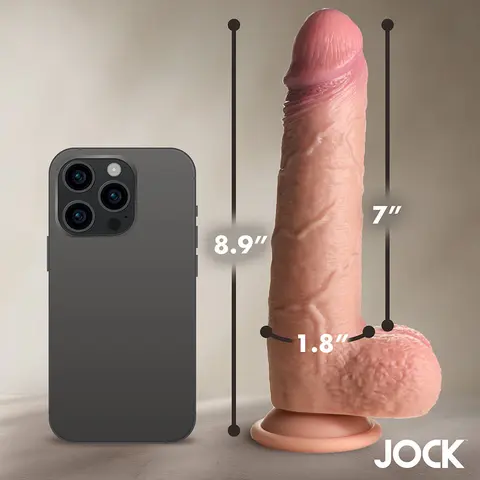 JOCK Real Skin 9 in. Silicone Dildo with Balls Medium