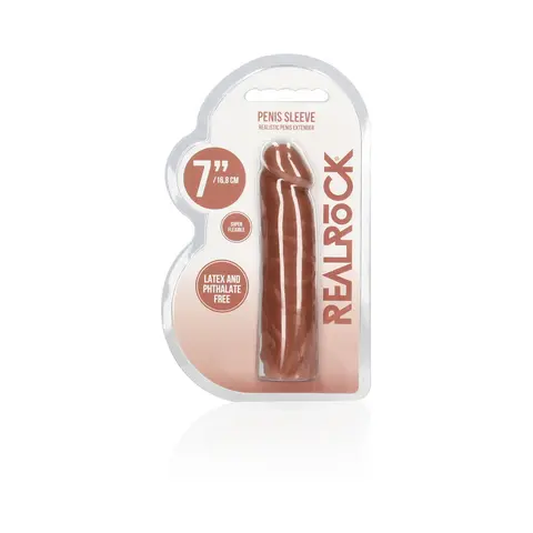 RealRock Realistic Veiny 7 in. Penis Sleeve Extender in Tan
