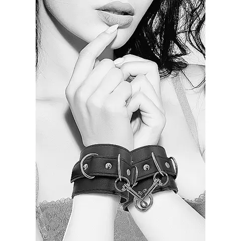Ouch! Black & White Adjustable Bonded Leather Wrist or Ankle Cuffs Black