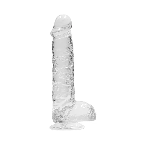 RealRock Crystal Clear Realistic 6 in. Dildo With Balls and Suction Cup in Clear