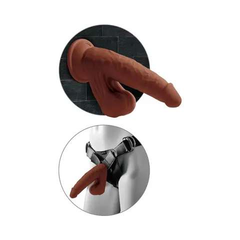 King Cock Plus 8 in. Triple-Density Cock With Swinging Balls Dildo in Brown