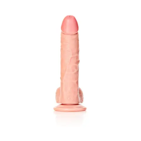 RealRock Realistic 8 in. Curved Dildo With Balls and Suction Cup in Beige
