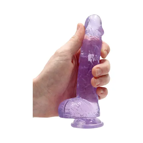 RealRock Crystal Clear Realistic 6 in. Dildo With Balls and Suction Cup in Purple