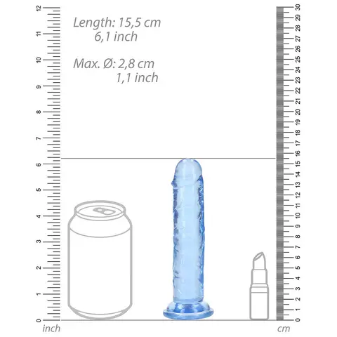 RealRock Crystal Clear Straight 6 in. Dildo Without Balls in Blue