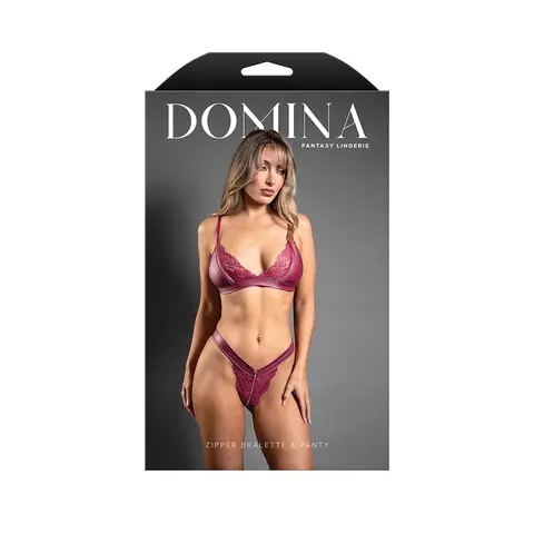 Fantasy Lingerie Domina Bralette & Panty with Zipper Details Berry L/XL