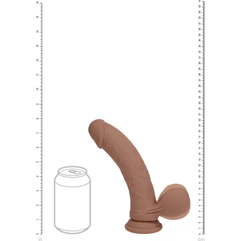 Realrock Realistic Dual Density Vibrating Silicone Dildo with Weighted Balls 8 in. in Tan