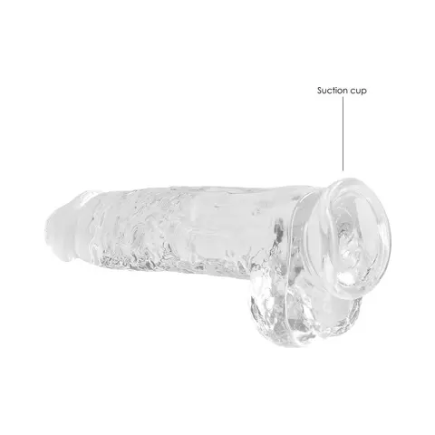 RealRock Crystal Clear Realistic 9 in. Dildo With Balls and Suction Cup in Clear