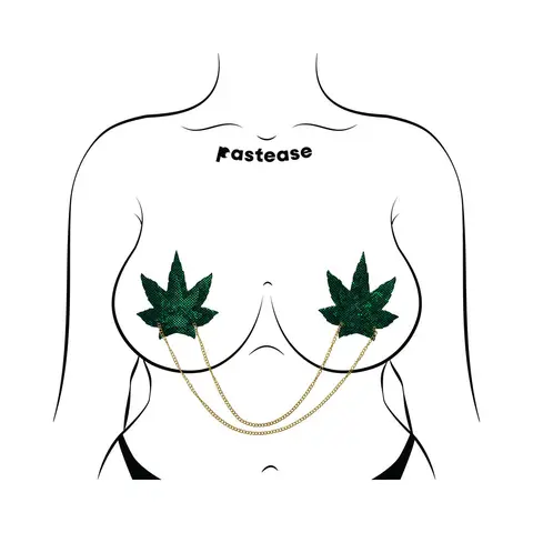 Pastease Chains: Shattered Glass Disco Ball Green Weed with Gold Chain Pasties