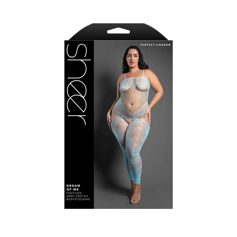 Fantasy Lingerie Sheer Dream of Me Footless Open-Crotch Bodystocking Light Blue Queen Size in Blue