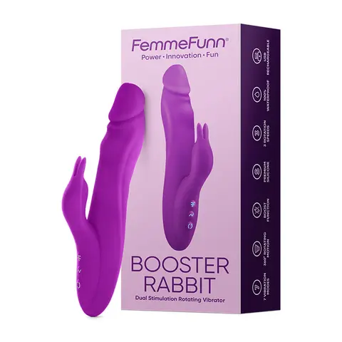 FemmeFunn Vortex Booster Rabbit Rechargeable Silicone Dual Stimulation Rotating Vibrator in Purple