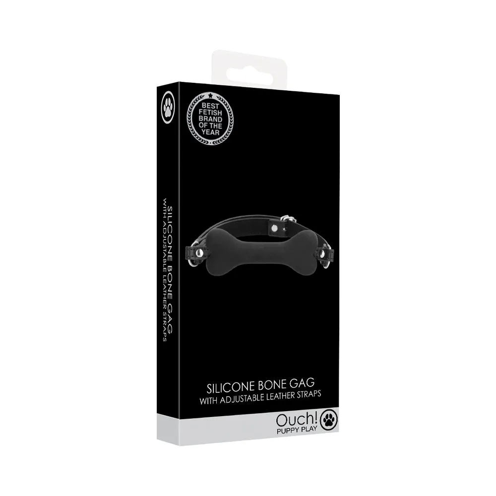 Ouch! Puppy Play Silicone Bone Gag in Black