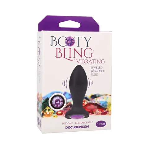 Booty Bling Jeweled Wearable Vibrating Silicone Plug 3 in. in Purple