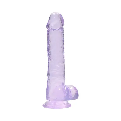 RealRock Crystal Clear Realistic 8 in. Dildo With Balls and Suction Cup in Purple