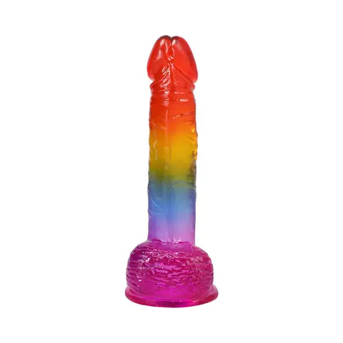 Crystal Jellies 8.5 in. Realistic Cock with Balls Rainbow