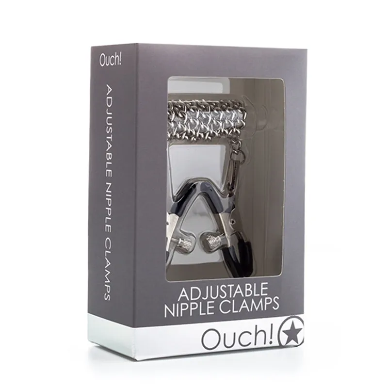 Ouch! Adjustable Metal Nipple Clamps With Chain in Silver