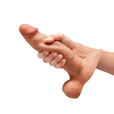 b-Vibe Slipskin Realistic Silicone Dildo 8 in. Girthy in Mocha