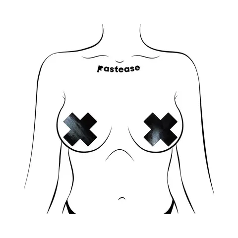 Pastease Plus X: Faux Latex Pleather Vinyl Black Cross Pasties