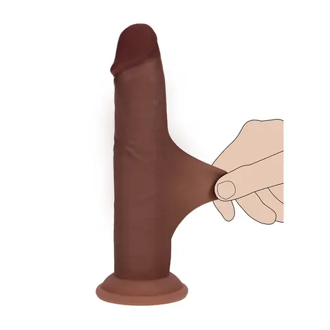 Realrock Sliding Skin Dual Density Silicone Dildo 7 in. in Brown