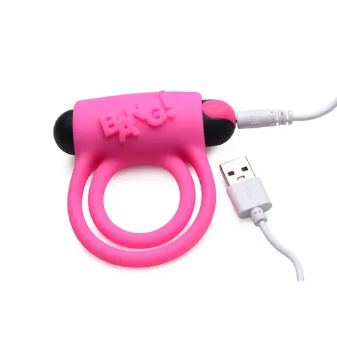 BANG! Silicone Cock Ring & Bullet with Remote Control in Pink