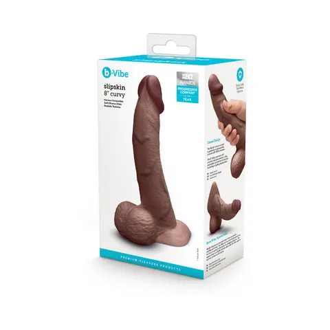 b-Vibe Slipskin Realistic Silicone Dildo 8 in. Curved in Brown