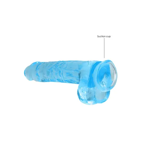 RealRock Crystal Clear Realistic 9 in. Dildo With Balls and Suction Cup in Blue