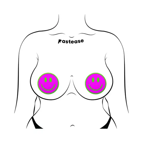 Pastease Neon Green Glow-in-the-Dark Pink Smiley Face Breast Pasties