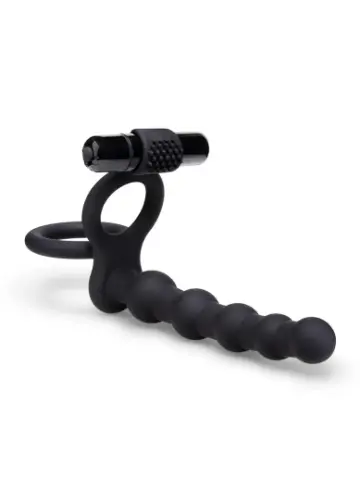 6 inch beaded vibrating double penetration strap-on cock ring