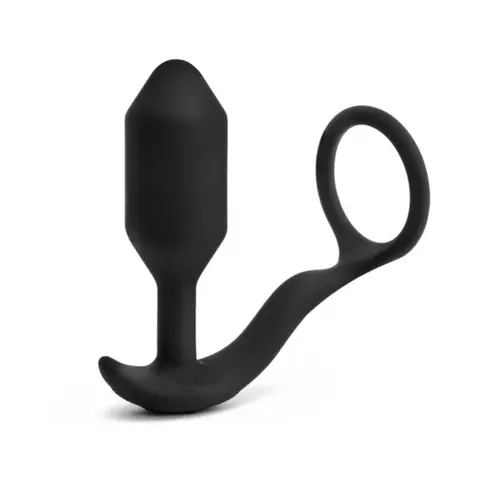 b-Vibe Vibrating Snug & Tug Rechargeable Weighted Silicone Anal Plug with Cockring Medium in Black