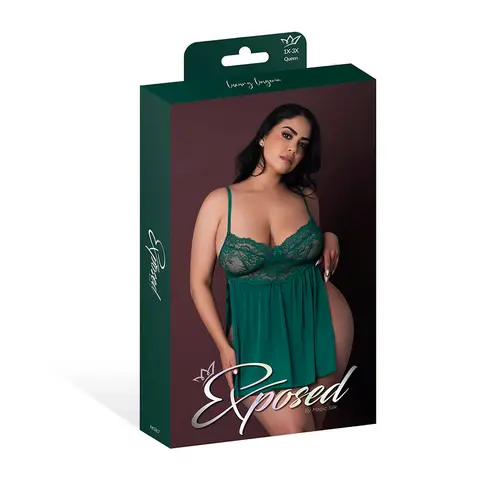 Magic Silk Evermore Babydoll & Cheeky Panty Set Emerald Queen Size