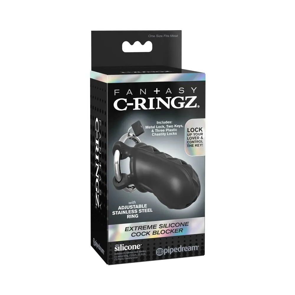 Fantasy C-Ringz Extreme Silicone Cock Blocker Locking Chastity Cage Black