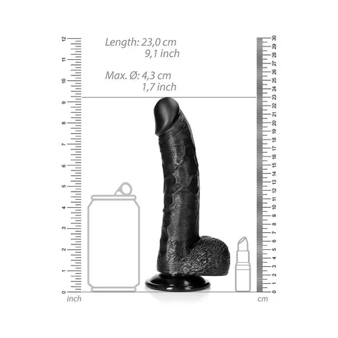 RealRock Realistic 8 in. Curved Dildo With Balls and Suction Cup in Black