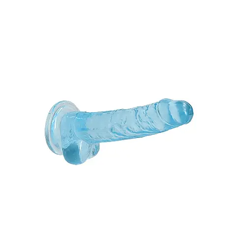 RealRock Crystal Clear Realistic 7 in. Dildo With Balls and Suction Cup in Blue